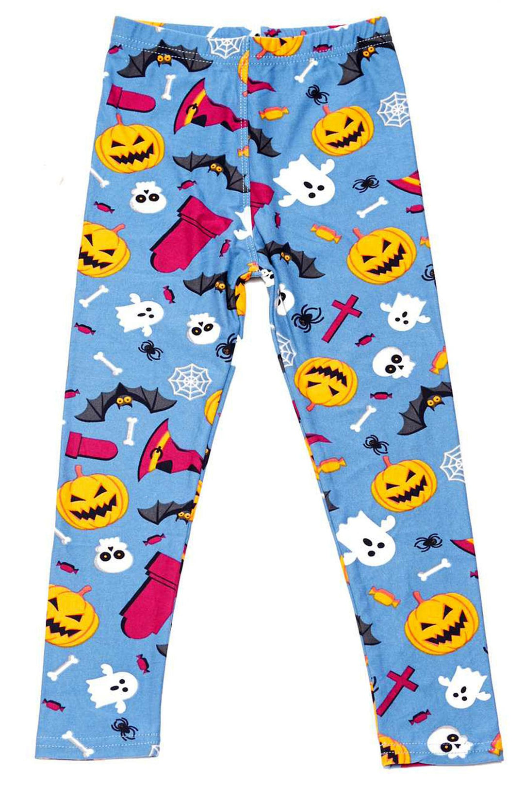 Buttery Soft Steel Blue Halloween Motif Kids Leggings