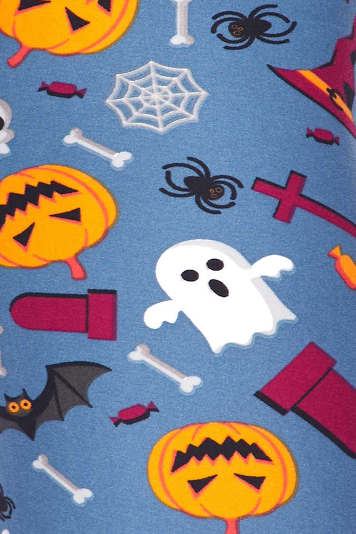 Buttery Soft Steel Blue Halloween Motif Kids Leggings