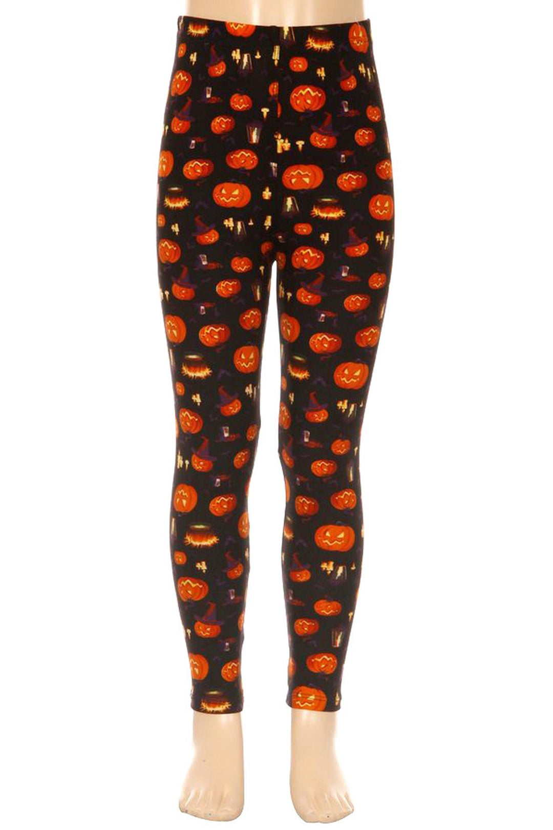 Buttery Soft Pumpkins Cauldrons and Candles Kids Halloween Leggings