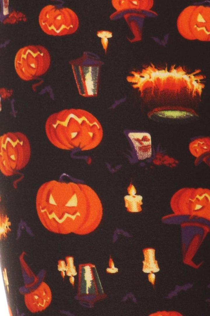 Buttery Soft Pumpkins Cauldrons and Candles Kids Halloween Leggings