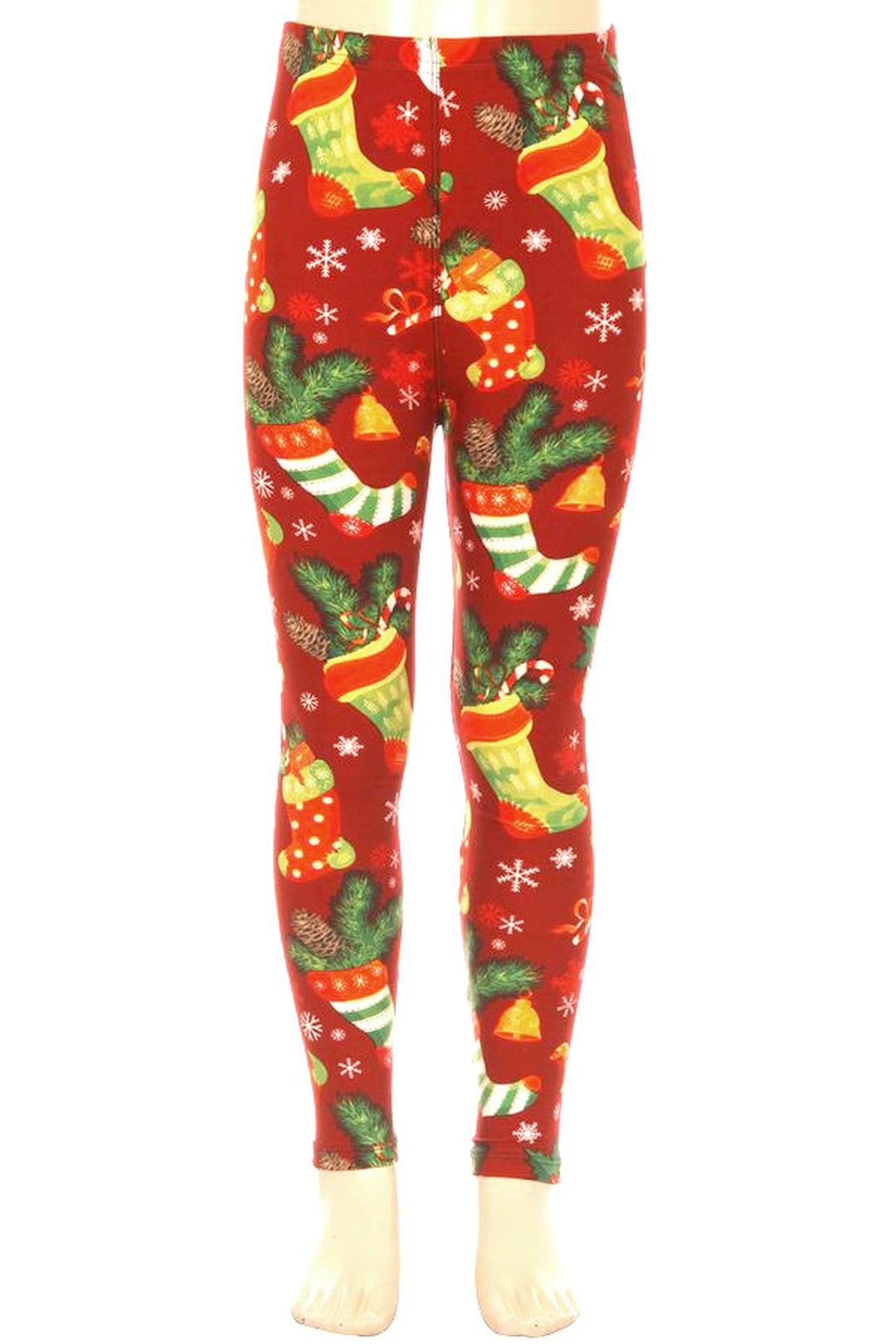 Buttery Soft Ruby Red Christmas Stocking Kids Leggings