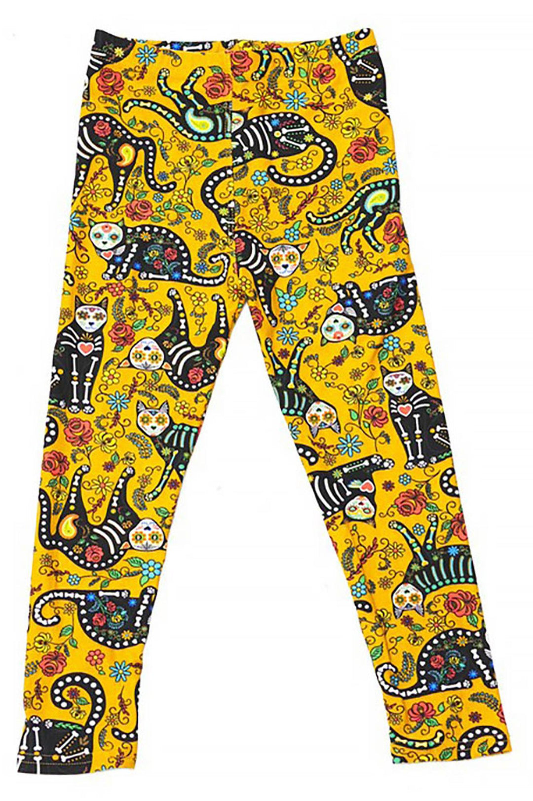 Buttery Soft Kitty Cat Mustard Sugar Skull Kids Leggings