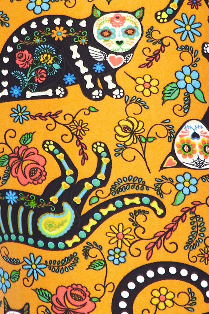 Buttery Soft Kitty Cat Mustard Sugar Skull Kids Leggings