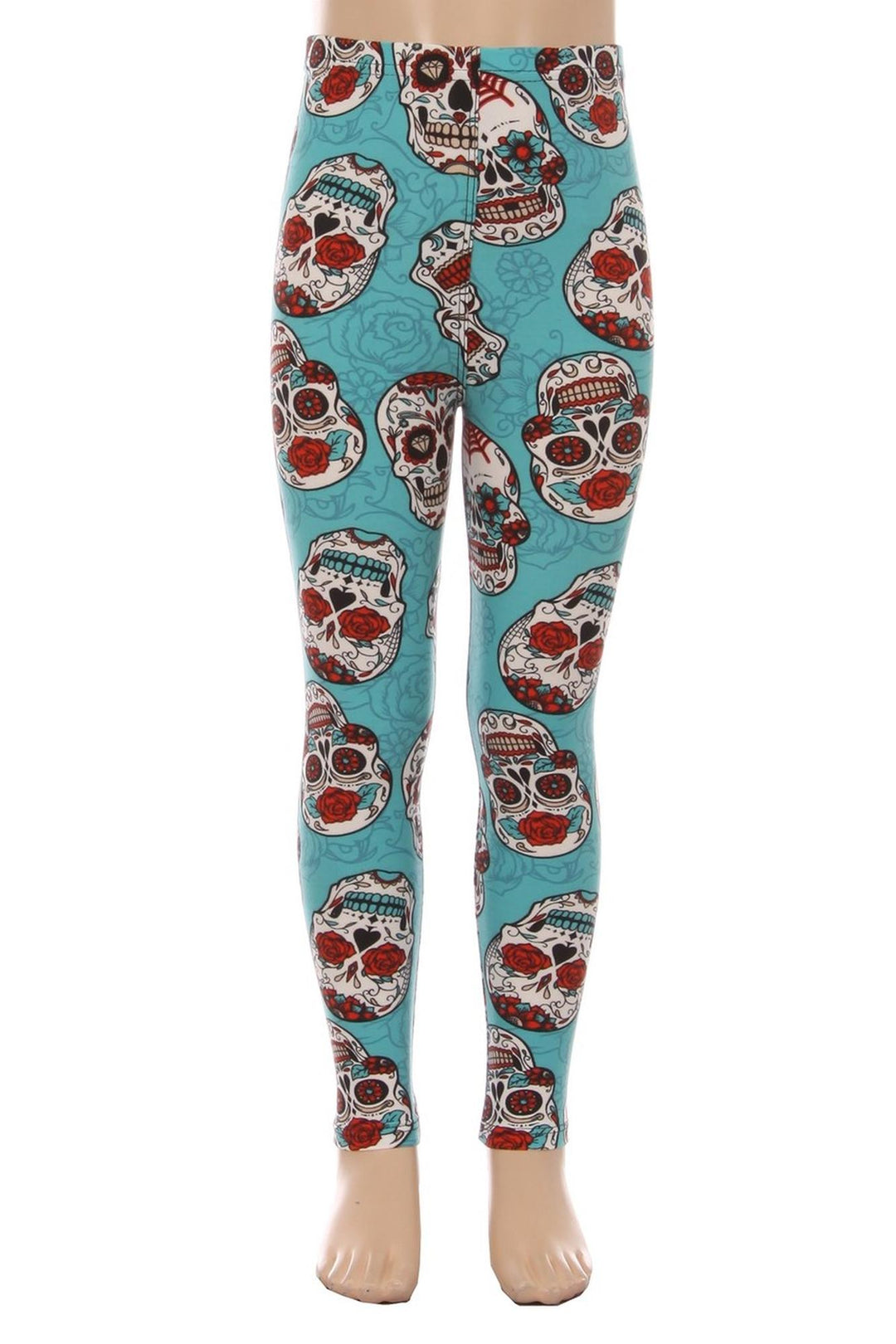 Buttery Soft Teal Sugar Skull Kid's Leggings