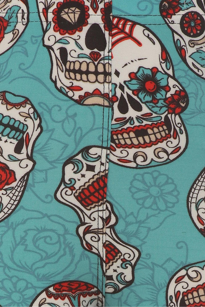 Buttery Soft Teal Sugar Skull Kid's Leggings