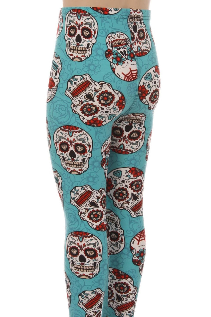 Buttery Soft Teal Sugar Skull Kid's Leggings