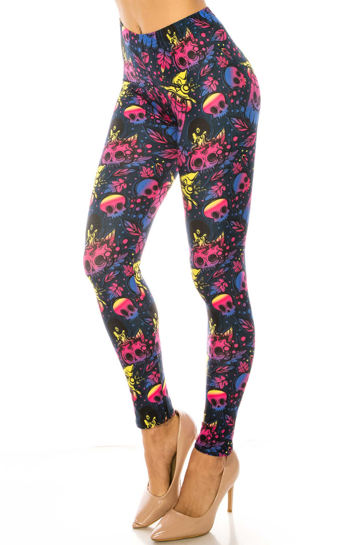 Creamy Soft Autumn Ombre Skulls Kids Leggings - USA Fashion