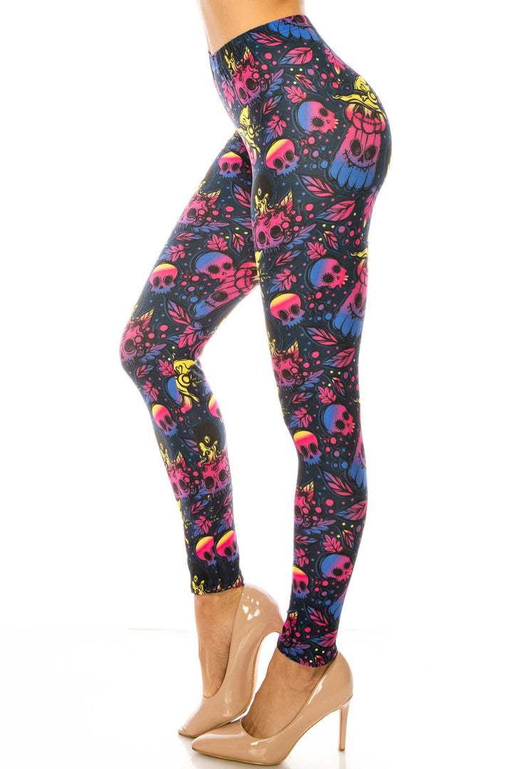 Creamy Soft Autumn Ombre Skulls Kids Leggings - USA Fashion