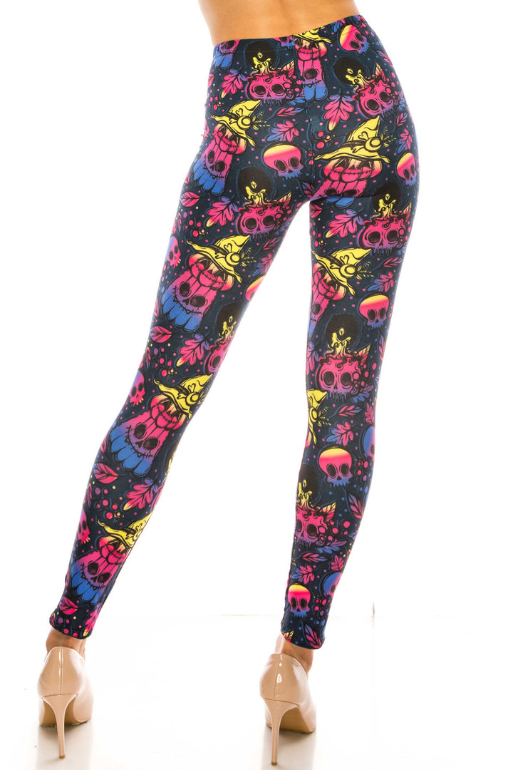 Creamy Soft Autumn Ombre Skulls Kids Leggings - USA Fashion