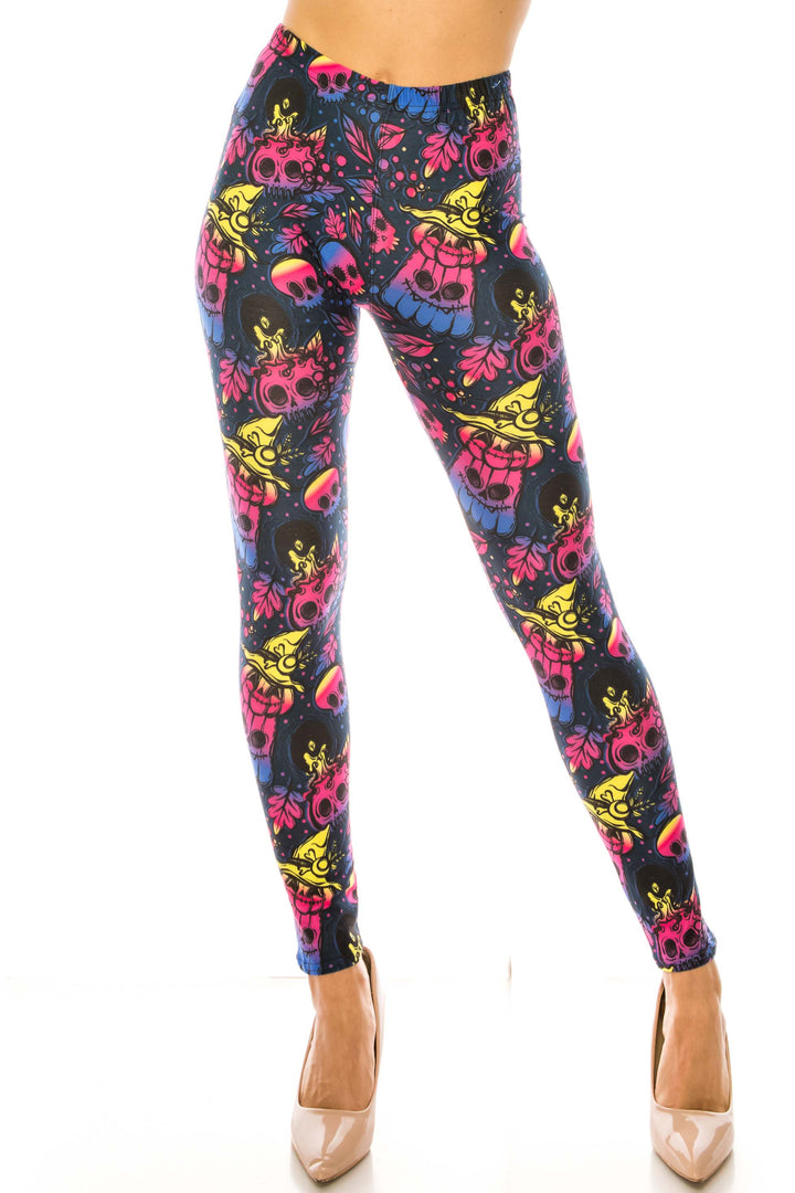 Creamy Soft Autumn Ombre Skulls Kids Leggings - USA Fashion