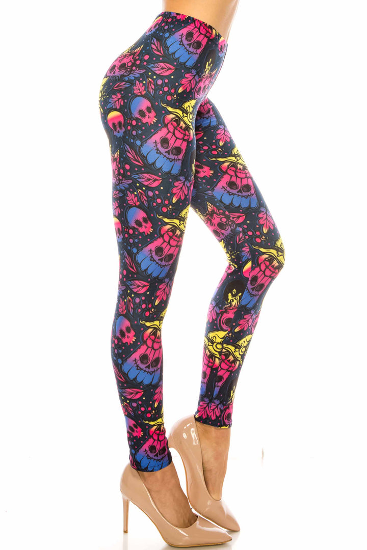 Creamy Soft Autumn Ombre Skulls Kids Leggings - USA Fashion