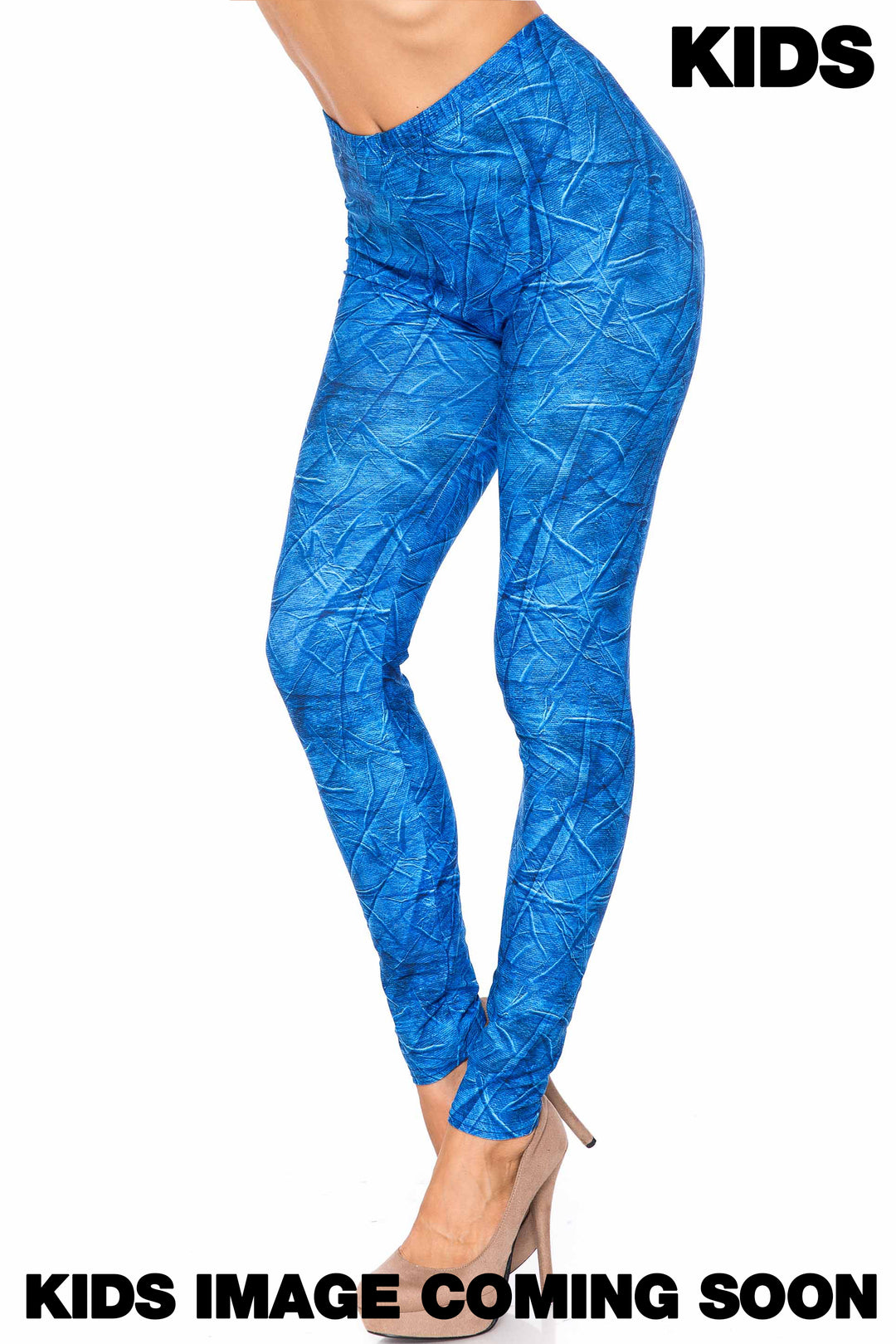 Creamy Soft Blue Wrinkled Denim Kids Leggings - USA Fashion