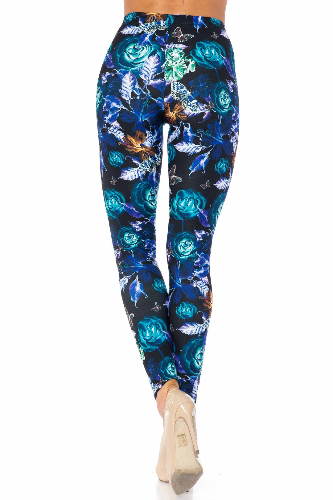 Creamy Soft Electric Blue Floral Butterfly Kids Leggings - USA Fashion