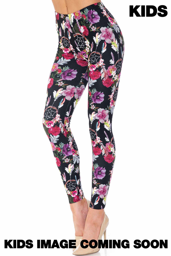 Creamy Soft Floral Dreamcatcher Kids Leggings - USA Fashion