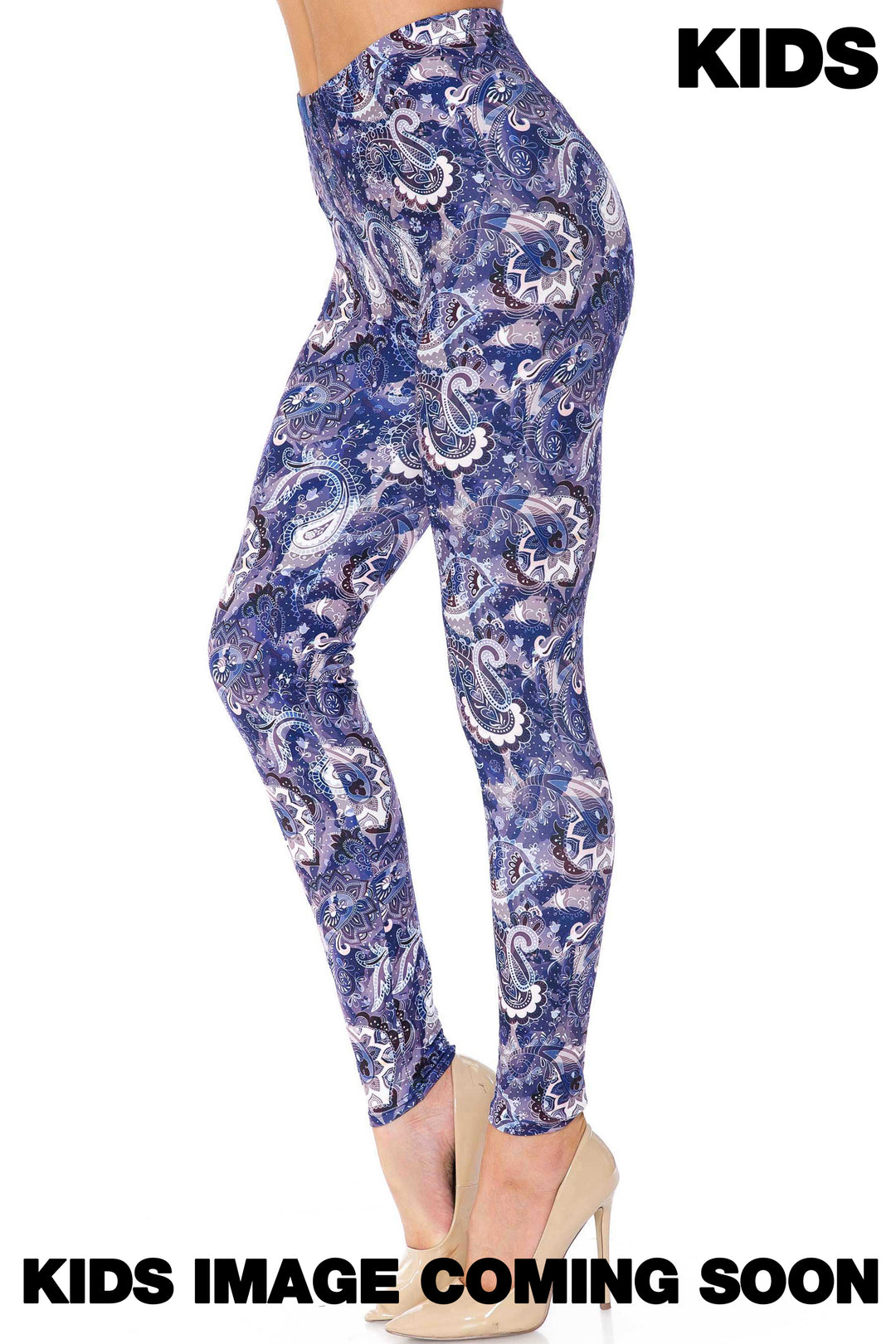 Creamy Soft Indigo Blue Paisley Kids Leggings - USA Fashion