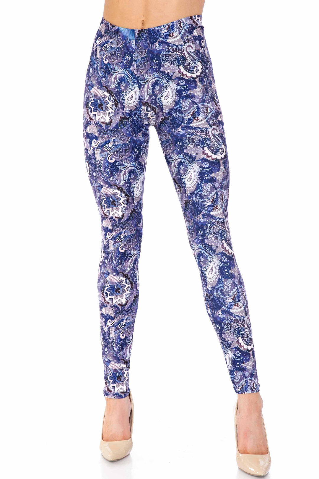 Creamy Soft Indigo Blue Paisley Kids Leggings - USA Fashion
