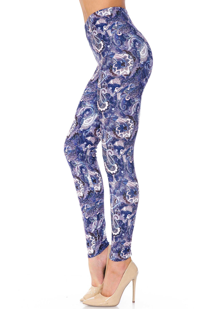 Creamy Soft Indigo Blue Paisley Kids Leggings - USA Fashion