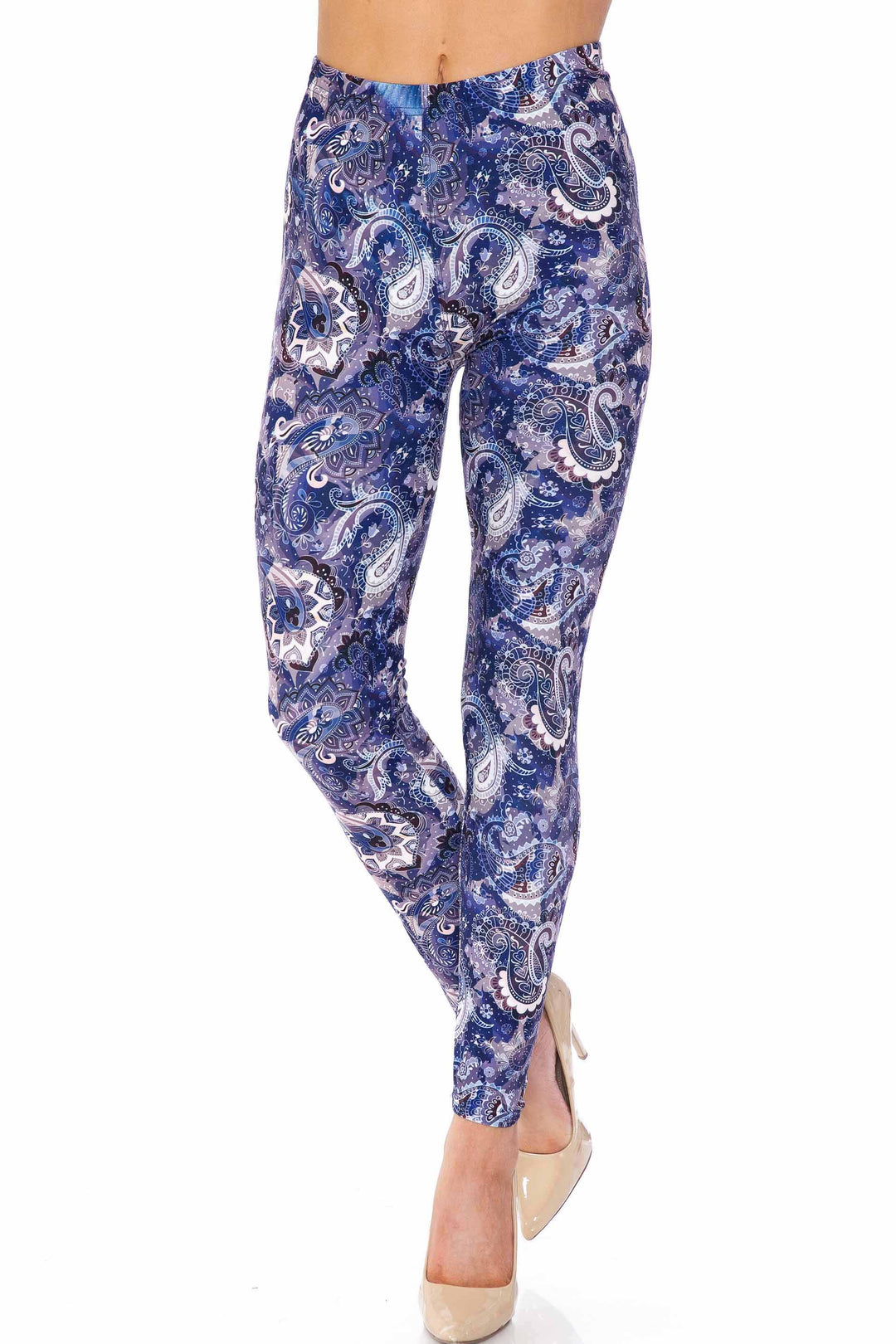 Creamy Soft Indigo Blue Paisley Kids Leggings - USA Fashion