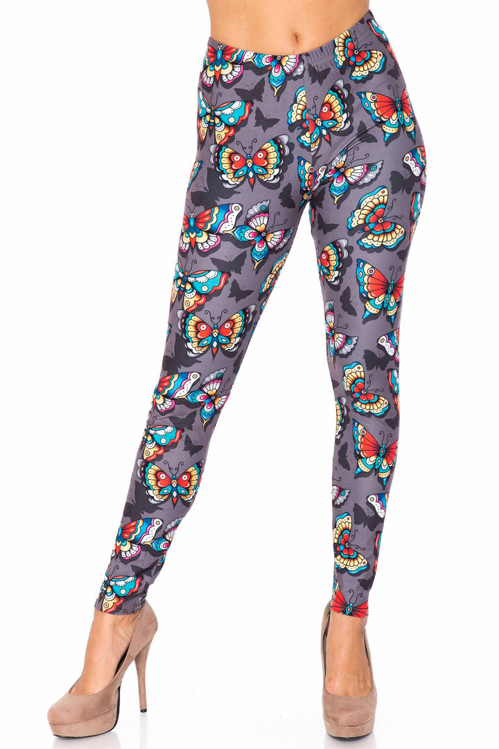 Creamy Soft Jewel Tone Butterfly Kids Leggings - USA Fashion