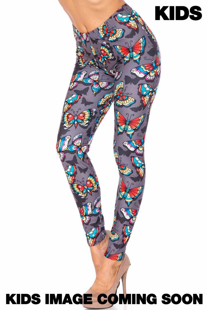 Creamy Soft Jewel Tone Butterfly Kids Leggings - USA Fashion