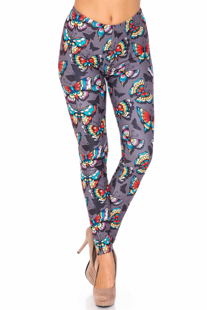 Creamy Soft Jewel Tone Butterfly Kids Leggings - USA Fashion