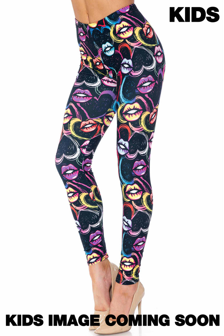 Colorful Cartoon Lips and Hearts Kids Leggings - USA Fashion