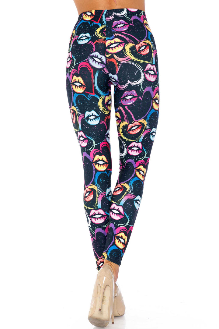 Colorful Cartoon Lips and Hearts Kids Leggings - USA Fashion