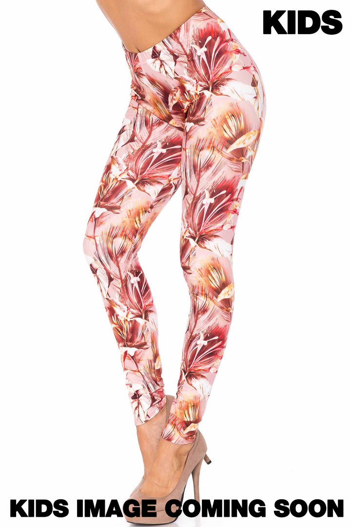 Creamy Soft Mocha Floral Kids Leggings - USA Fashion