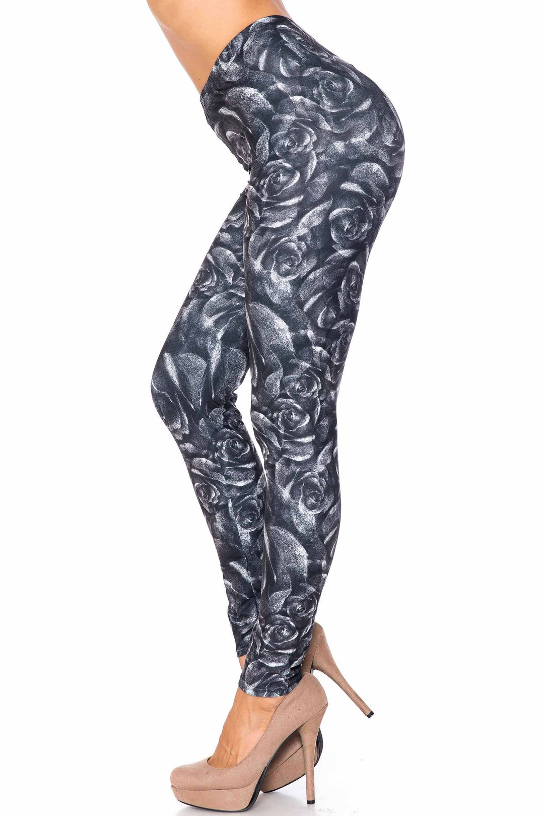 Creamy Soft Monochrome Rose Floral Kids Leggings - USA Fashion