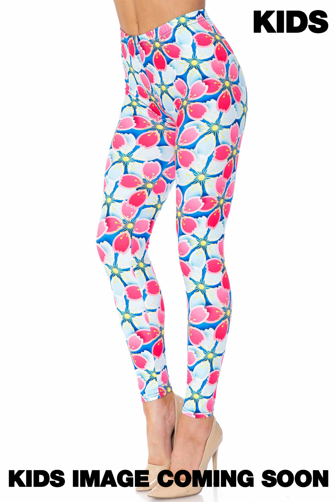 Creamy Soft Pink and Blue Sunshine Floral Kids Leggings - USA Fashion