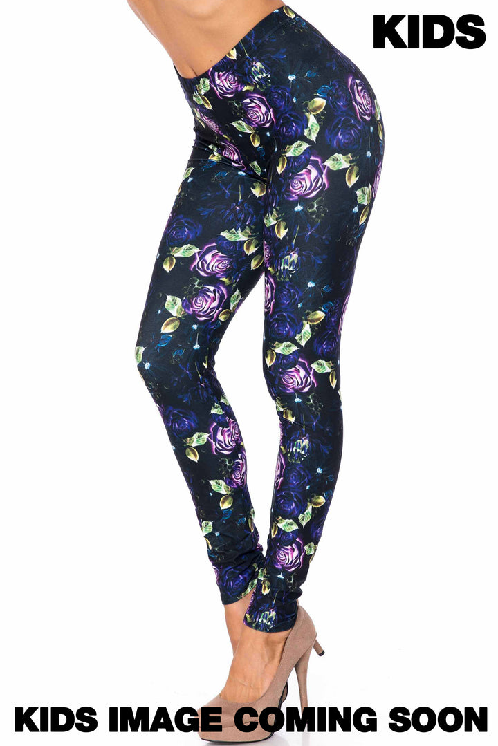 Creamy Soft Purple and Violet Rose Kids Leggings - USA Fashion