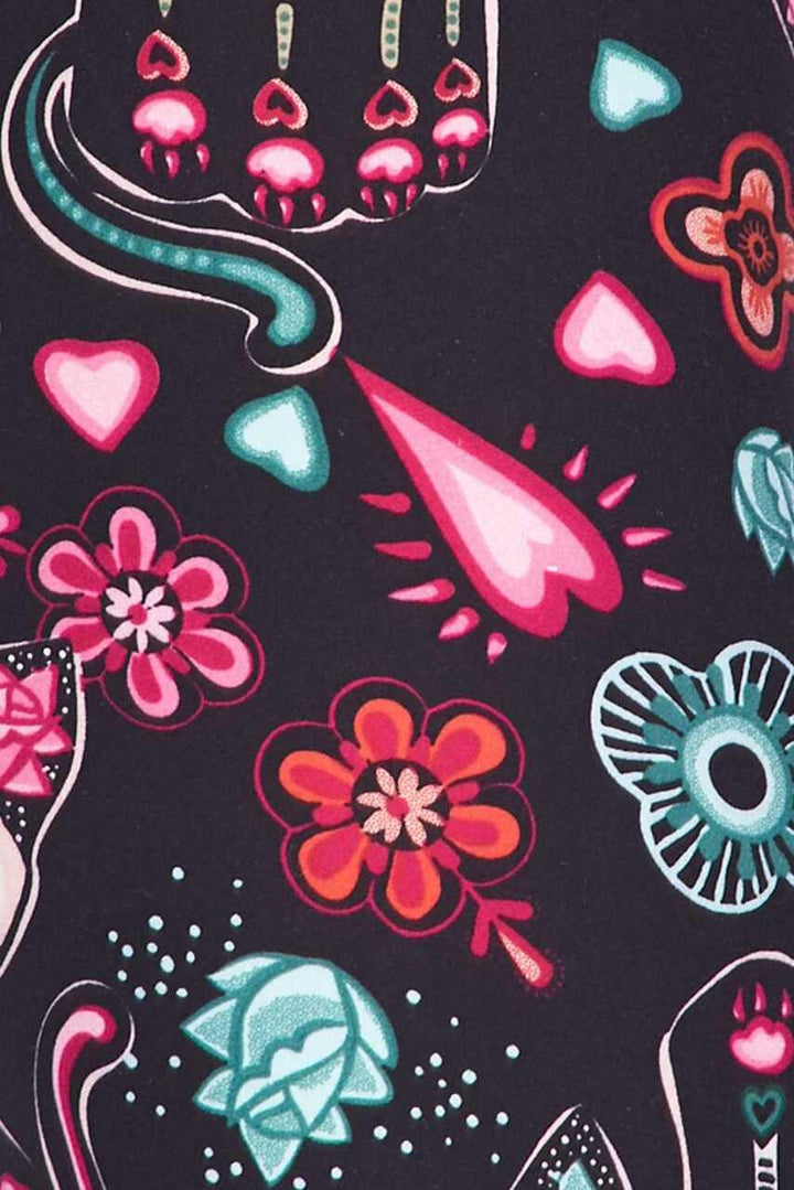 Creamy Soft Sugar Skull Kitty Cats Kids Leggings - USA Fashion