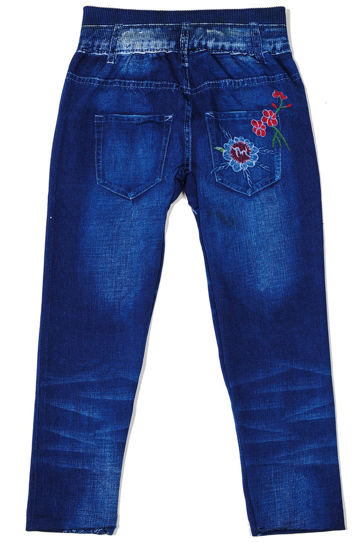 Buttery Soft Shredded Floral Faux Denim Kids Leggings