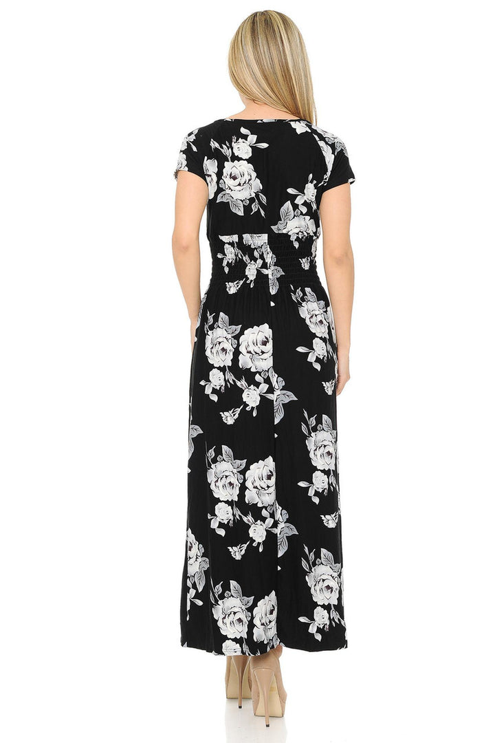 Buttery Soft Short Sleeve White Rose Maxi Dress