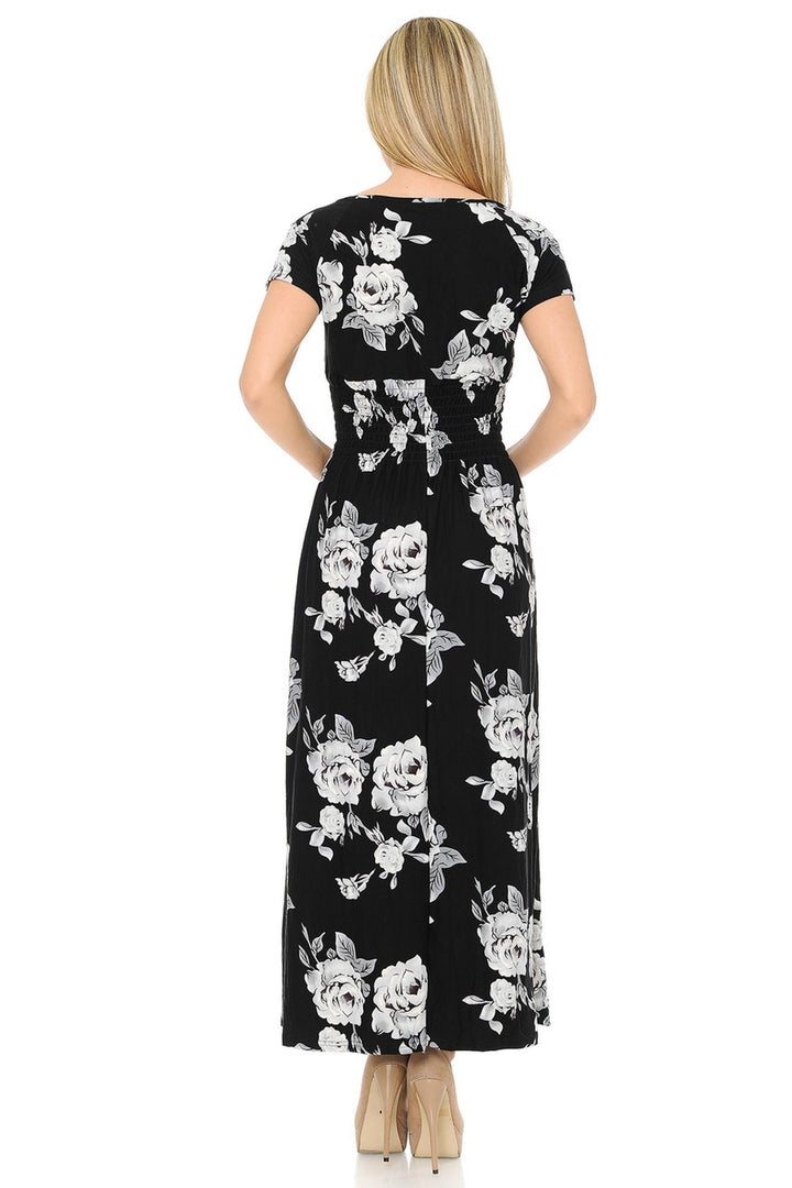 Buttery Soft Short Sleeve White Rose Maxi Dress