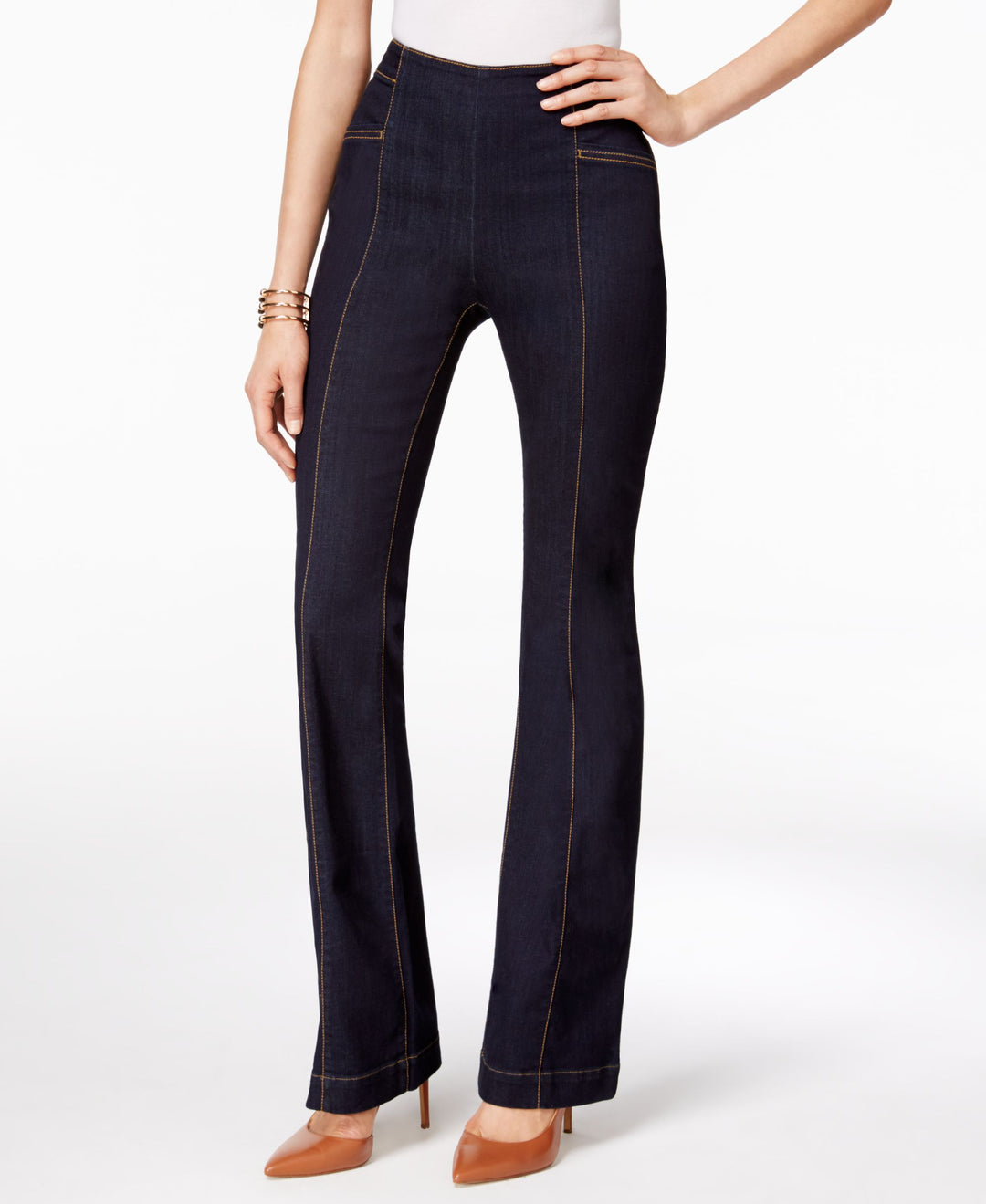 Inc International Concepts High Waist Contrast Stitching Flare Jeans