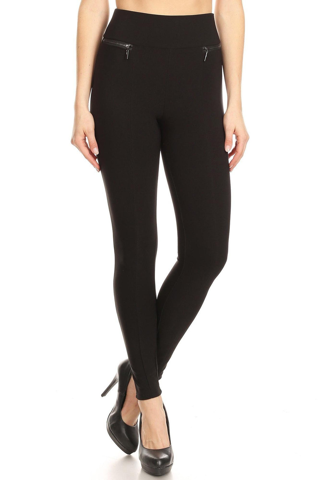 Black High Waisted Body Sculpting Treggings with Zipper Pockets