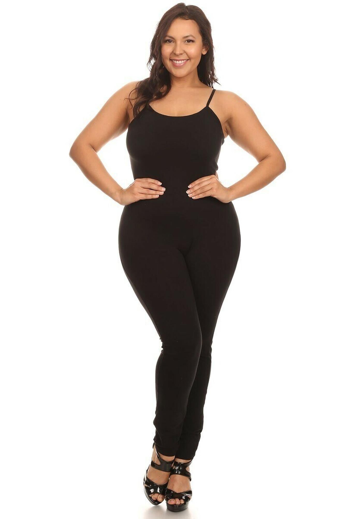 USA Basic Cotton Spaghetti Strap Plus Size Jumpsuit