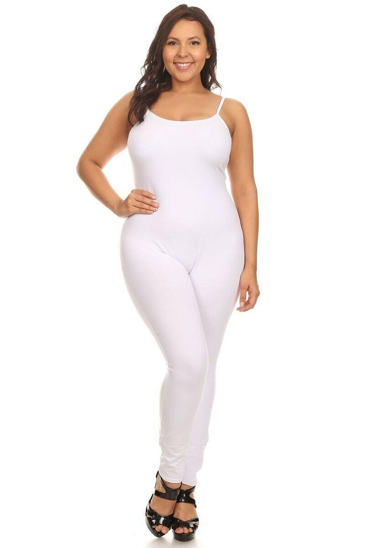 USA Basic Cotton Spaghetti Strap Plus Size Jumpsuit