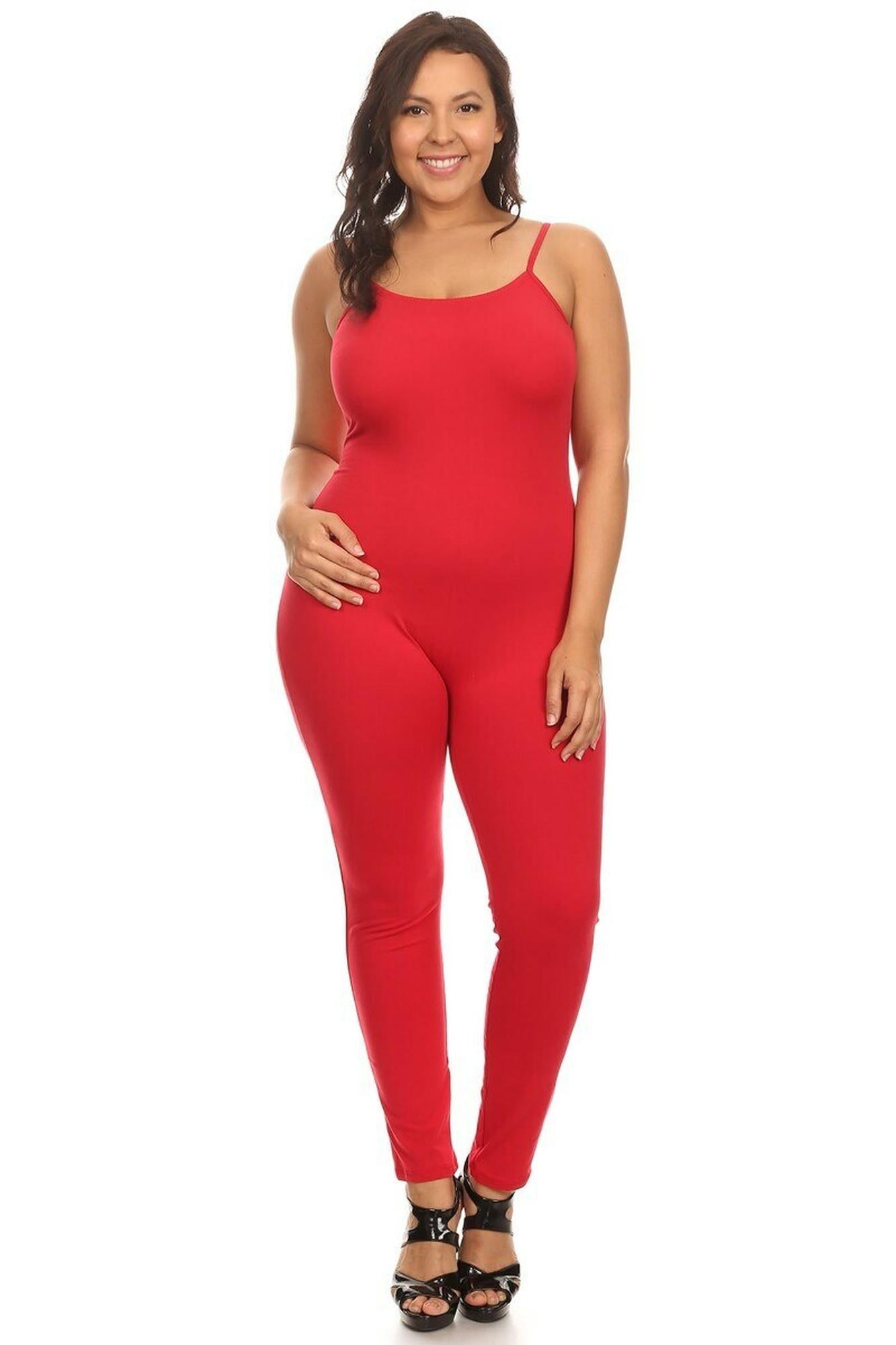 USA Basic Cotton Spaghetti Strap Plus Size Jumpsuit
