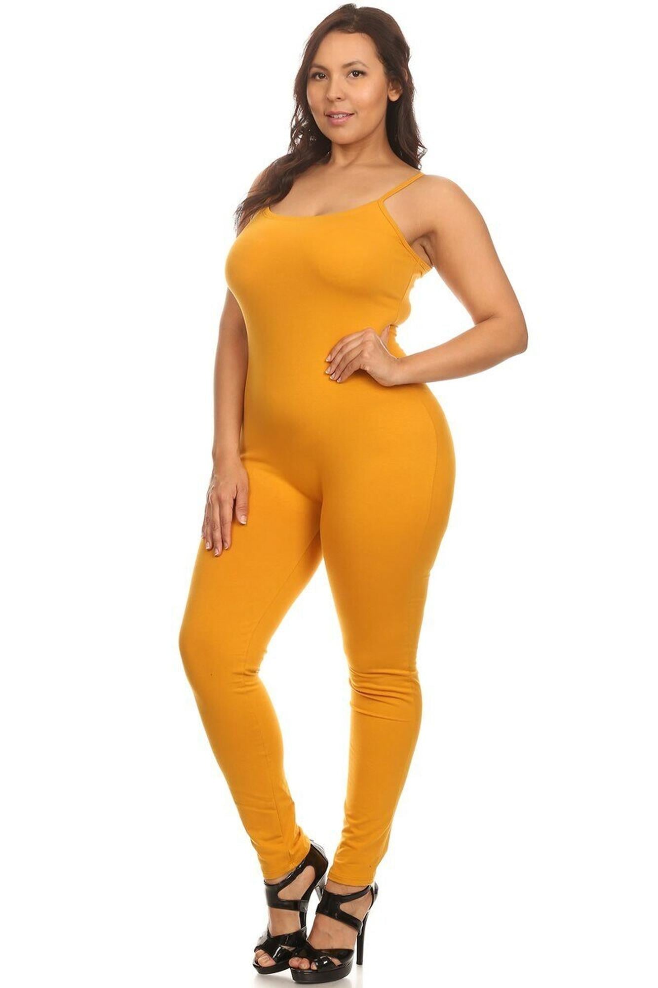 USA Basic Cotton Spaghetti Strap Plus Size Jumpsuit