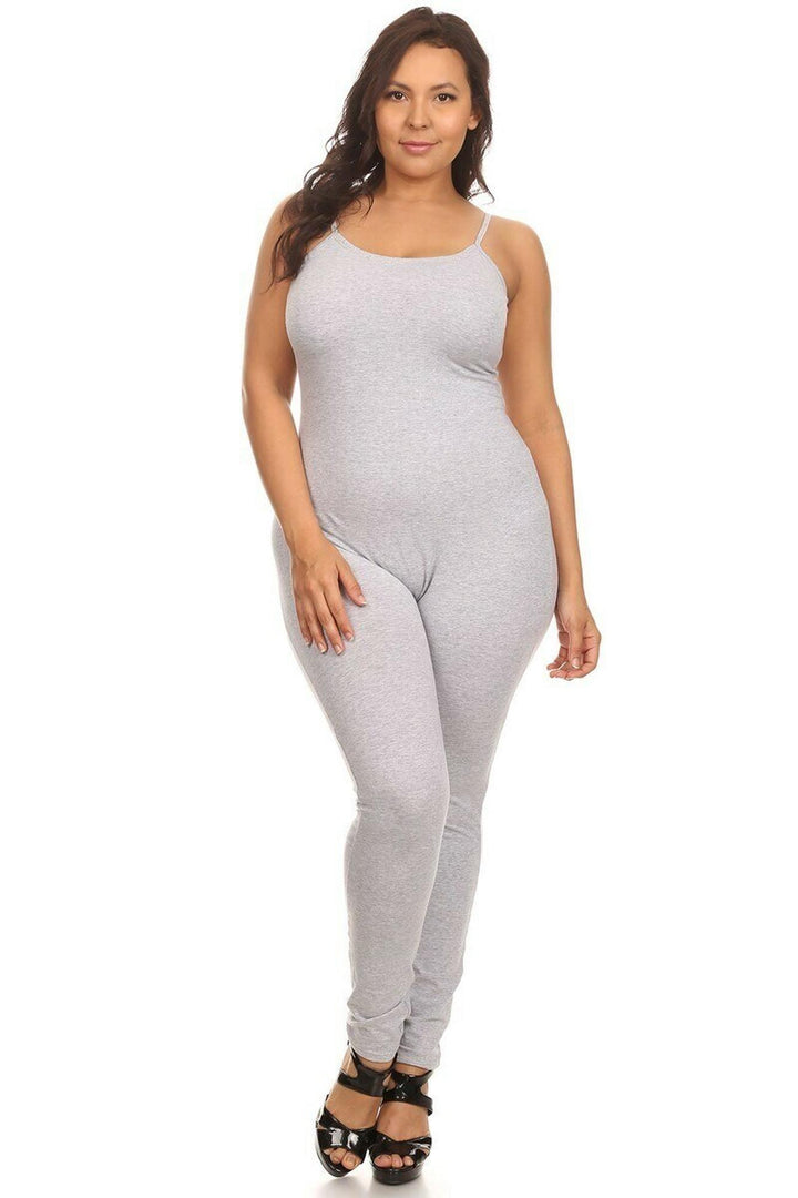 USA Basic Cotton Spaghetti Strap Plus Size Jumpsuit