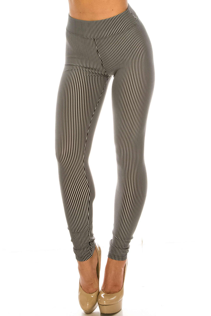 White Stripe Accent High Waisted Plus Size Leggings - Thick
