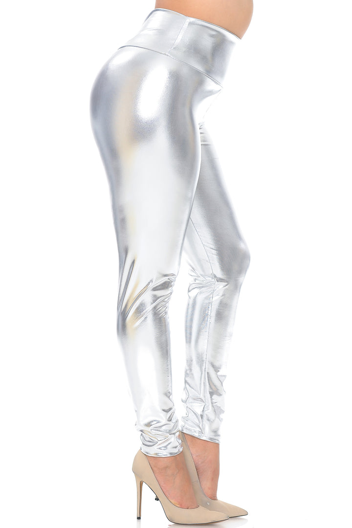 Shiny Metallic High Waisted Plus Size Leggings