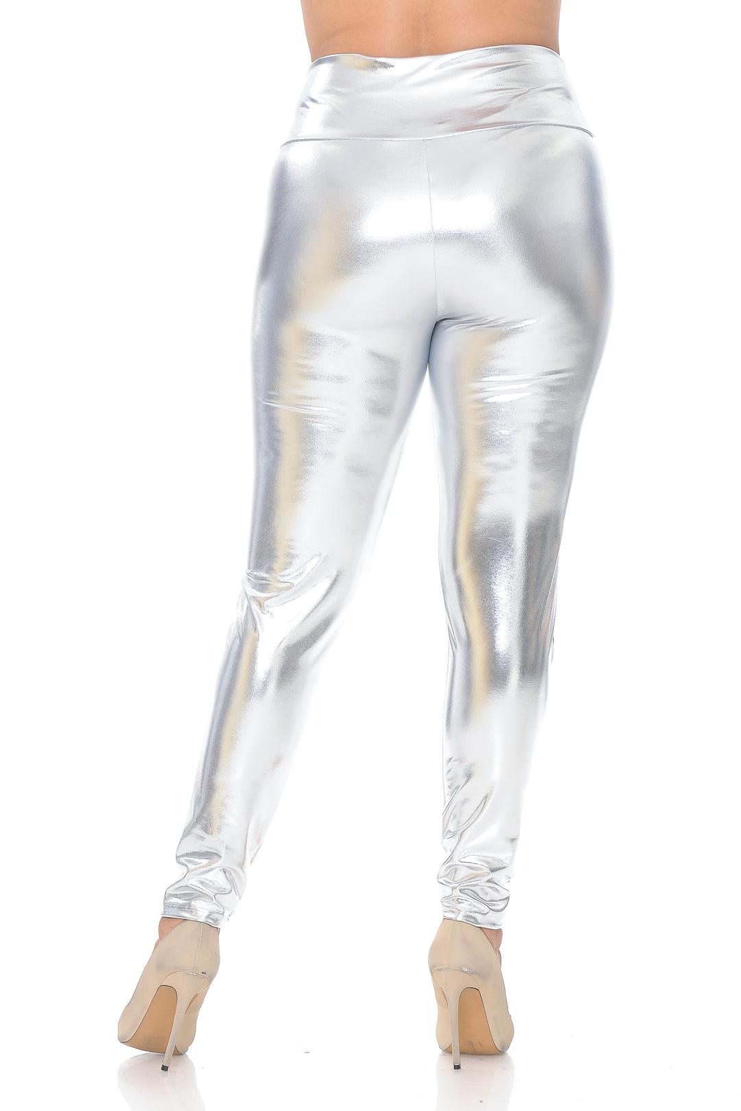 Shiny Metallic High Waisted Plus Size Leggings