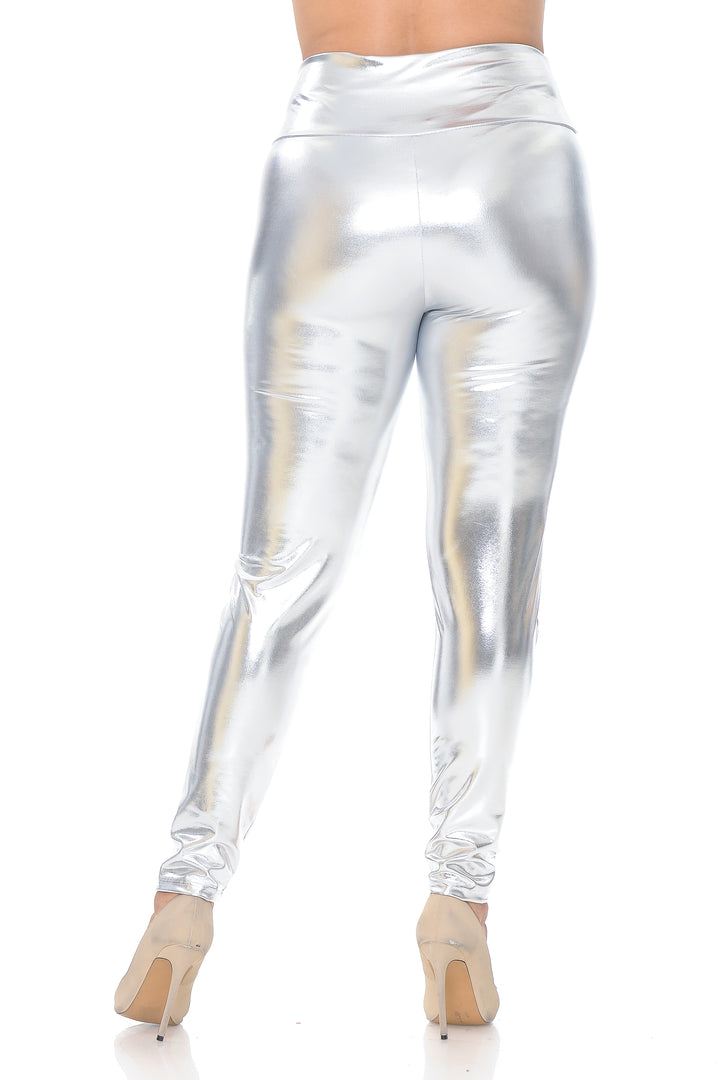 Shiny Metallic High Waisted Plus Size Leggings