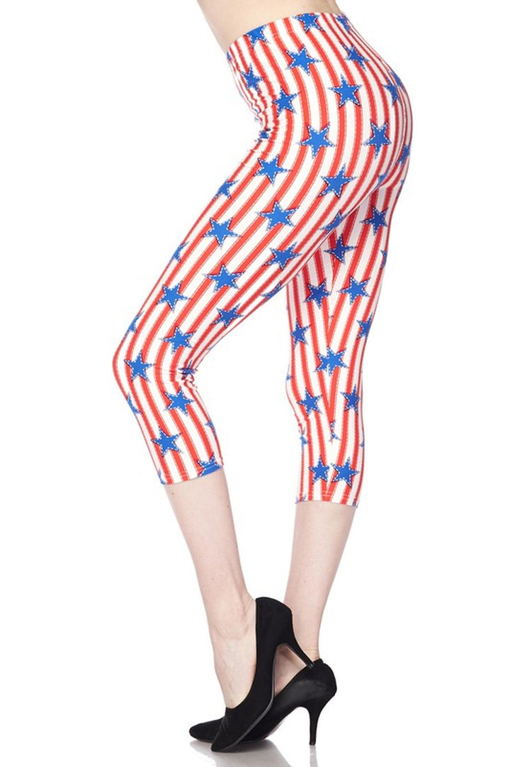 Buttery Soft Vertical Stars on Stripes Plus Size Capris