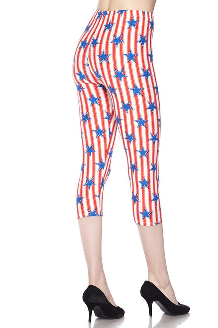 Buttery Soft Vertical Stars on Stripes Plus Size Capris