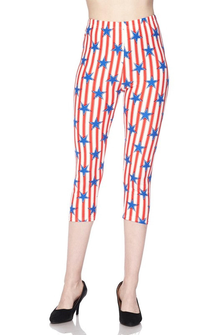Buttery Soft Vertical Stars on Stripes Plus Size Capris