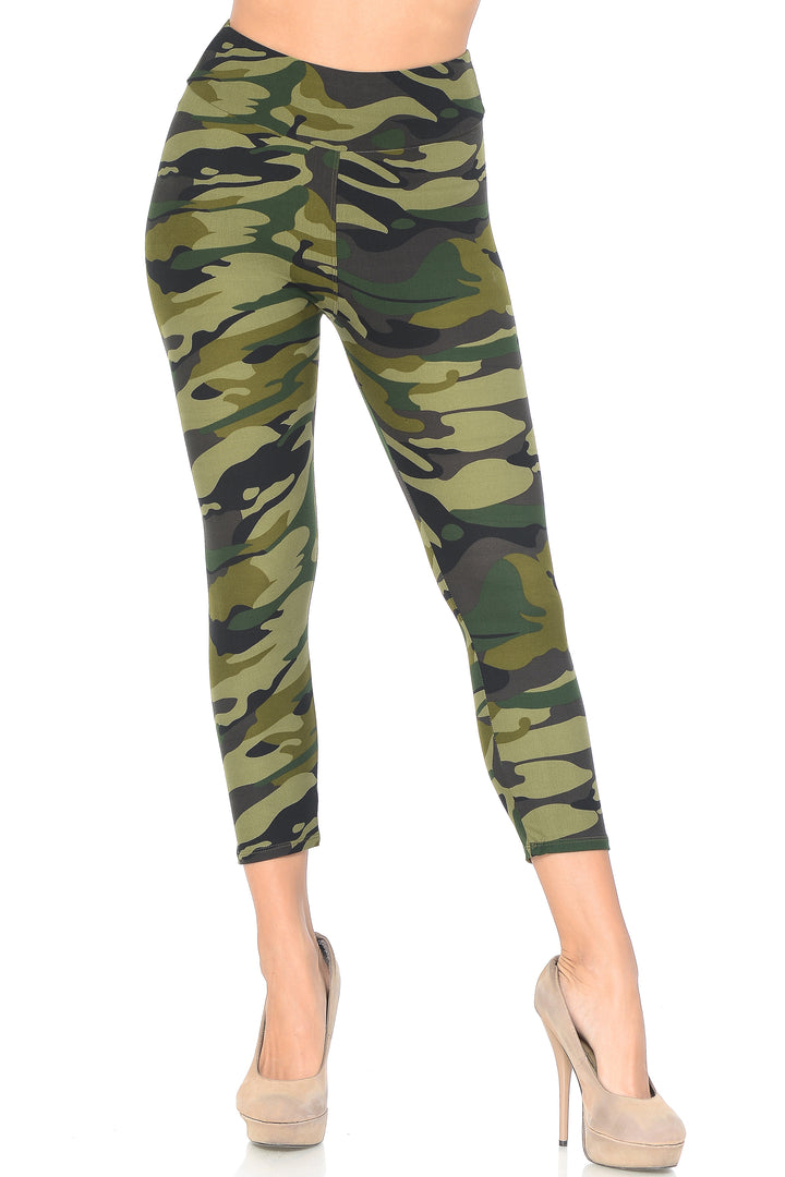 Buttery Smooth Green Camouflage High Waisted Plus Size Capri - EEVEE